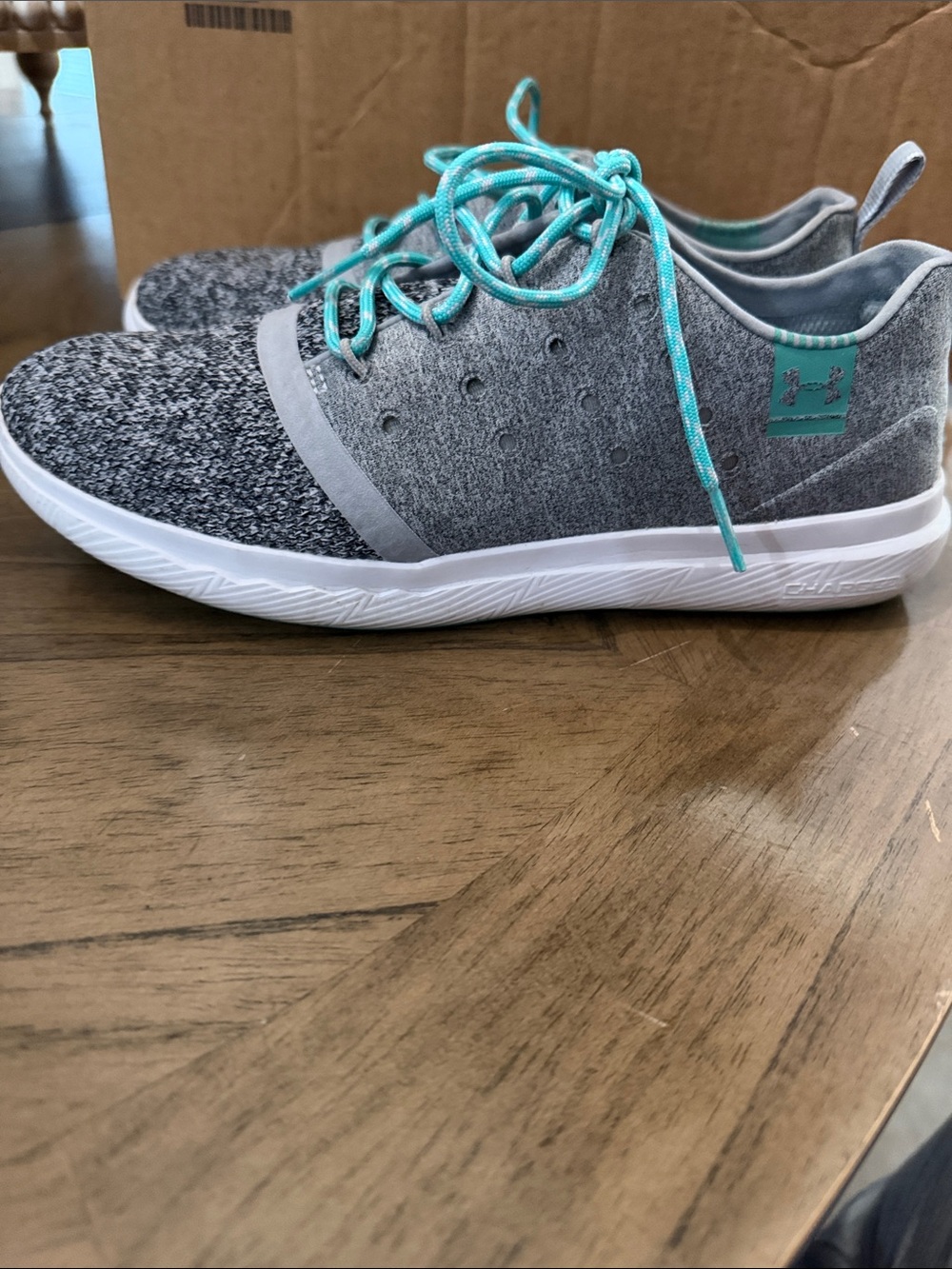 Under Armour Women's Gray Knit Sneakers with Teal Laces